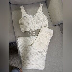 Elegant Cream Crochet Knit Set